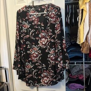Floral Black and Pink Women's Bell Sleeve Top